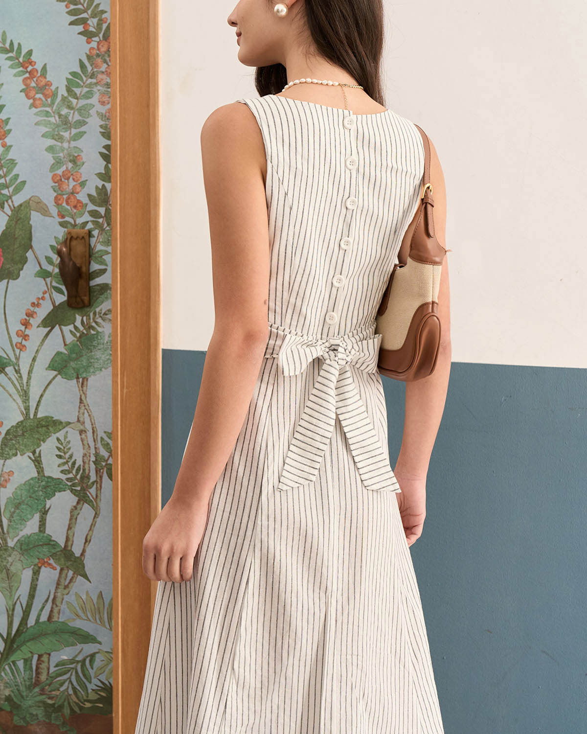The White Square Neck Striped Midi Dress - Threadford