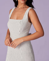 The White Square Neck Striped Midi Dress - Threadford