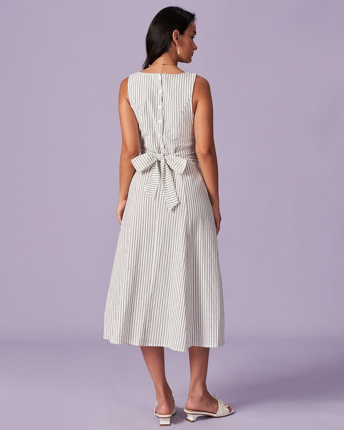 The White Square Neck Striped Midi Dress - Threadford