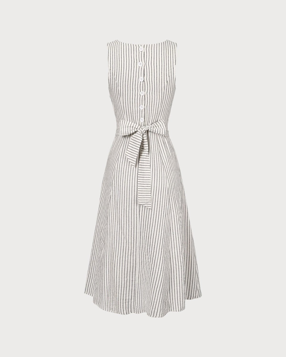 The White Square Neck Striped Midi Dress - Threadford