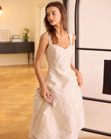 The White Sweetheart Neck Jacquard Midi Dress - Threadford