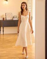 The White Sweetheart Neck Jacquard Midi Dress - Threadford