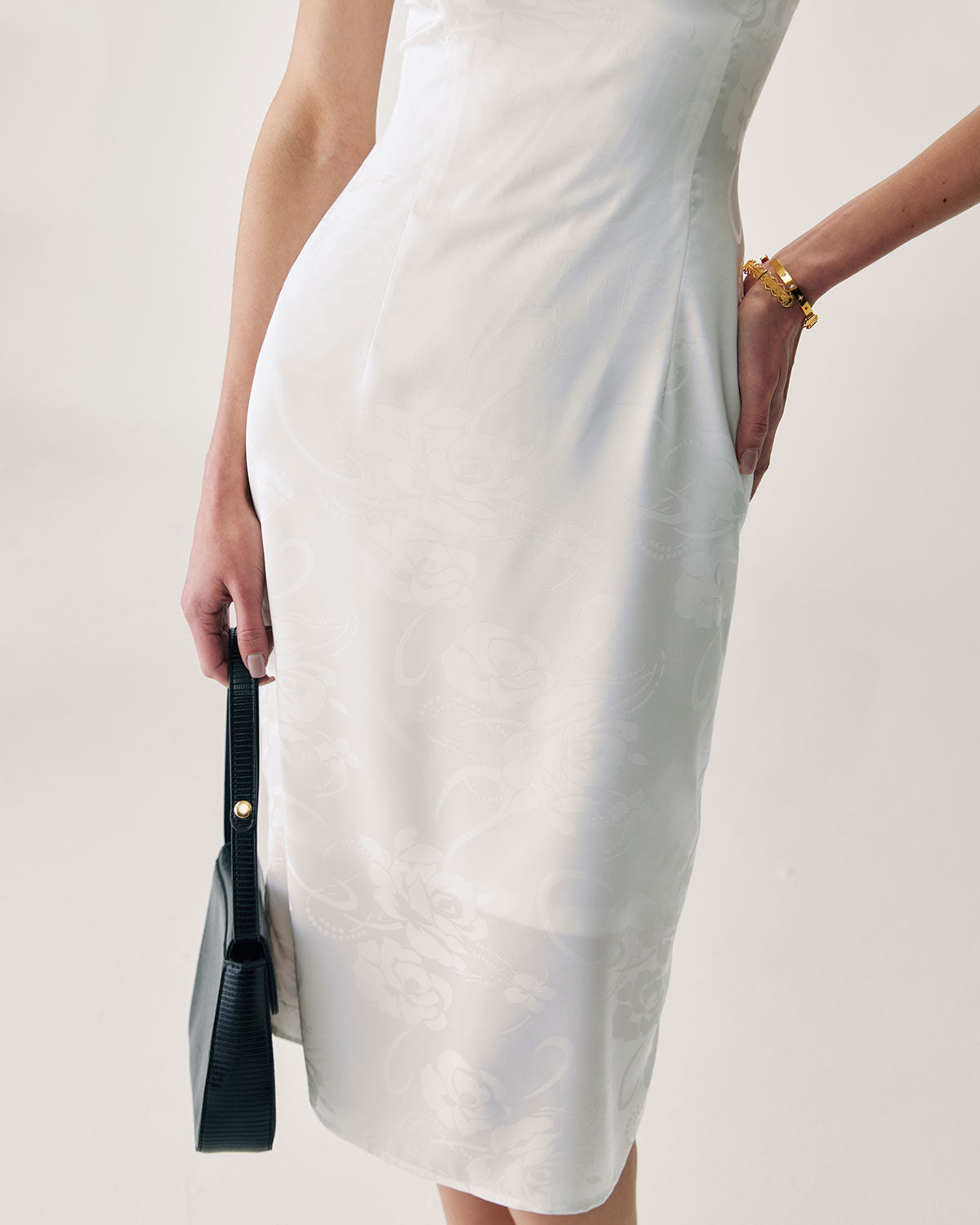 White Beaded Strap Slip Midi Dress - Threadford