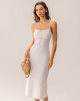 White Bodycon Slit Slip Midi Dress - Threadford