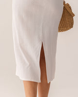 White Bodycon Slit Slip Midi Dress - Threadford