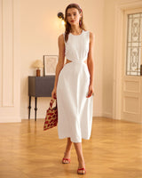 White Cutout Sleeveless Midi Dress - Threadford