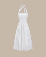 White Embroidery Halter Midi Dress - Threadford
