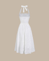 White Embroidery Halter Midi Dress - Threadford