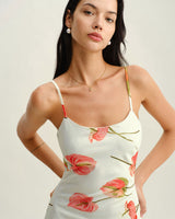 White Floral Slip Midi Dress - Threadford