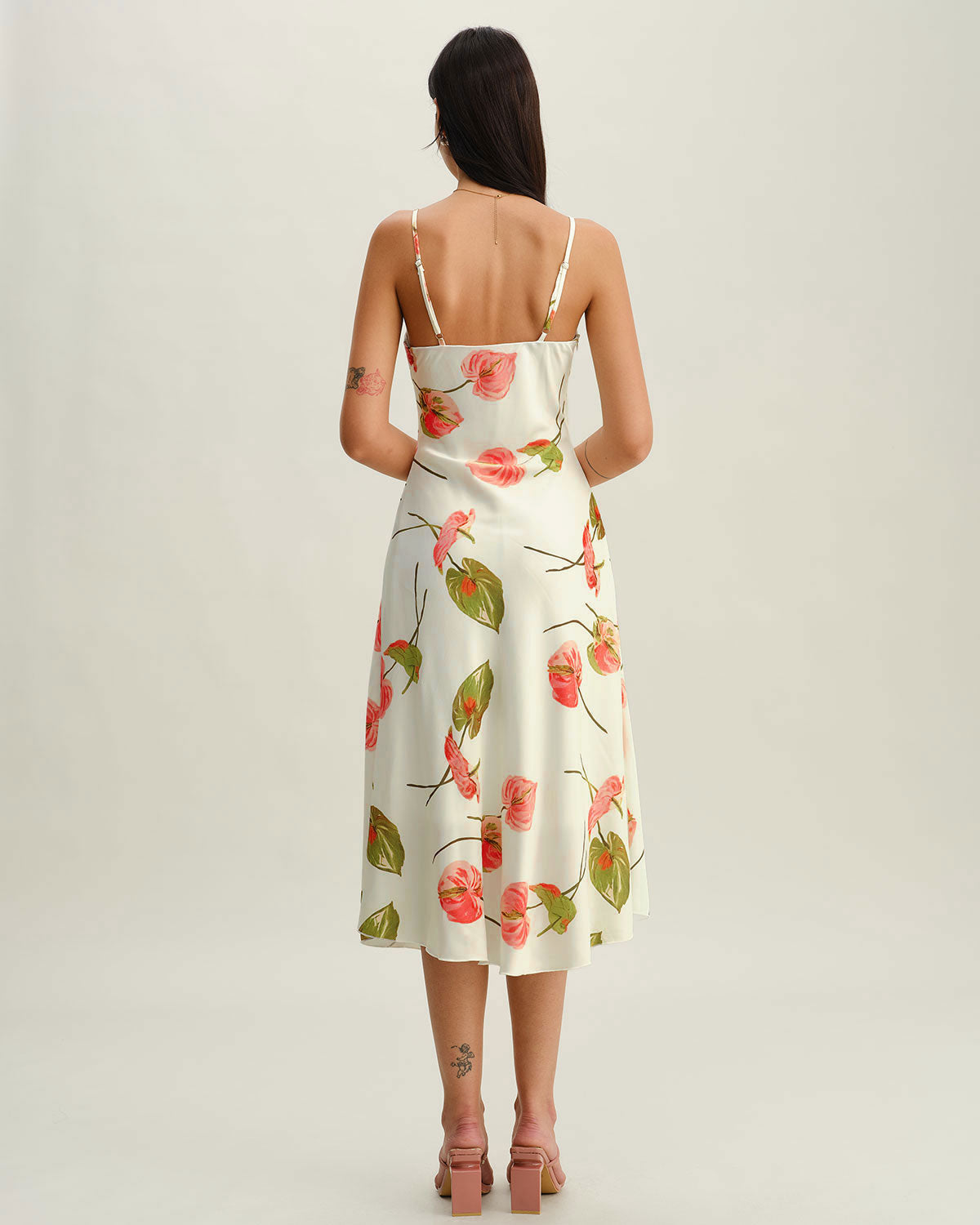 White Floral Slip Midi Dress - Threadford