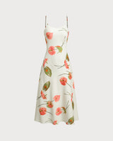 White Floral Slip Midi Dress - Threadford