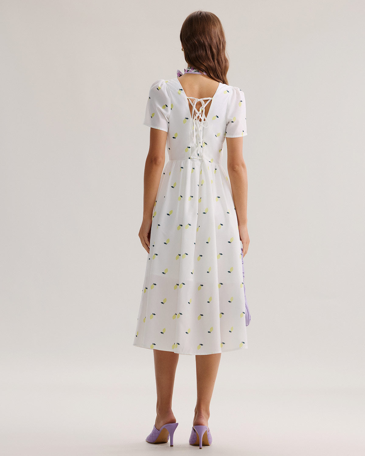 White Fruit Square Neck Midi Dress - Threadford
