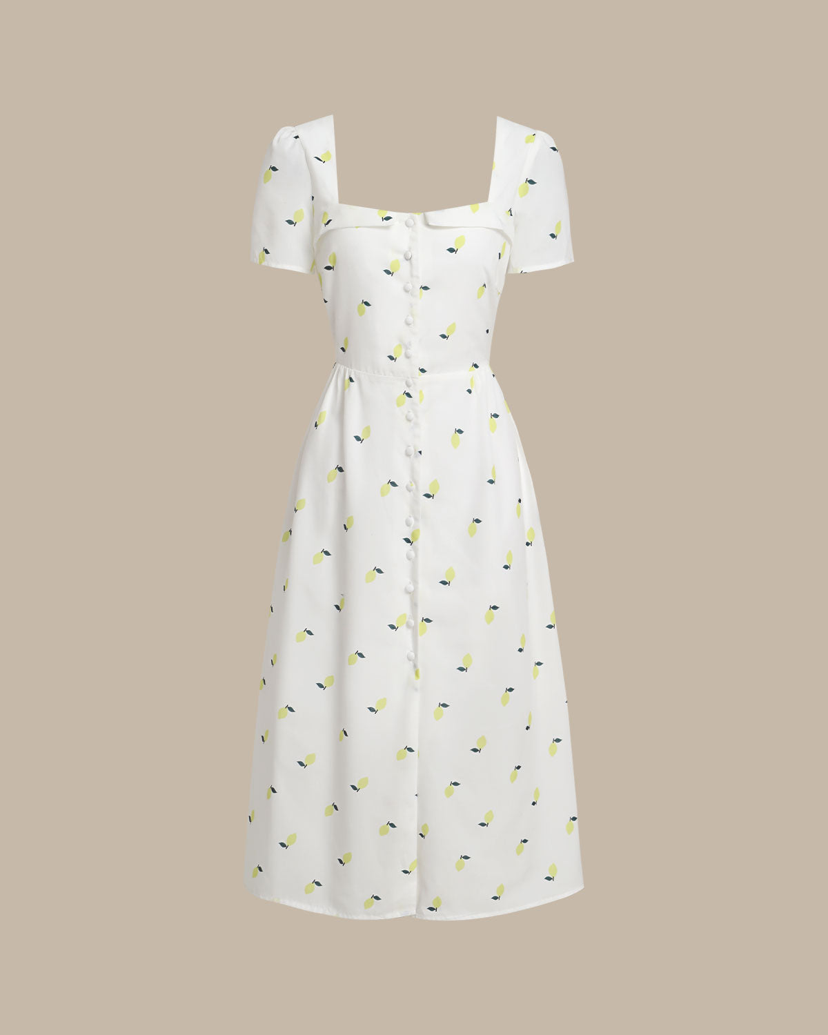 White Fruit Square Neck Midi Dress - Threadford