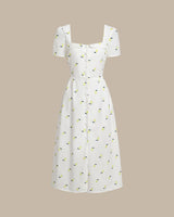 White Fruit Square Neck Midi Dress - Threadford