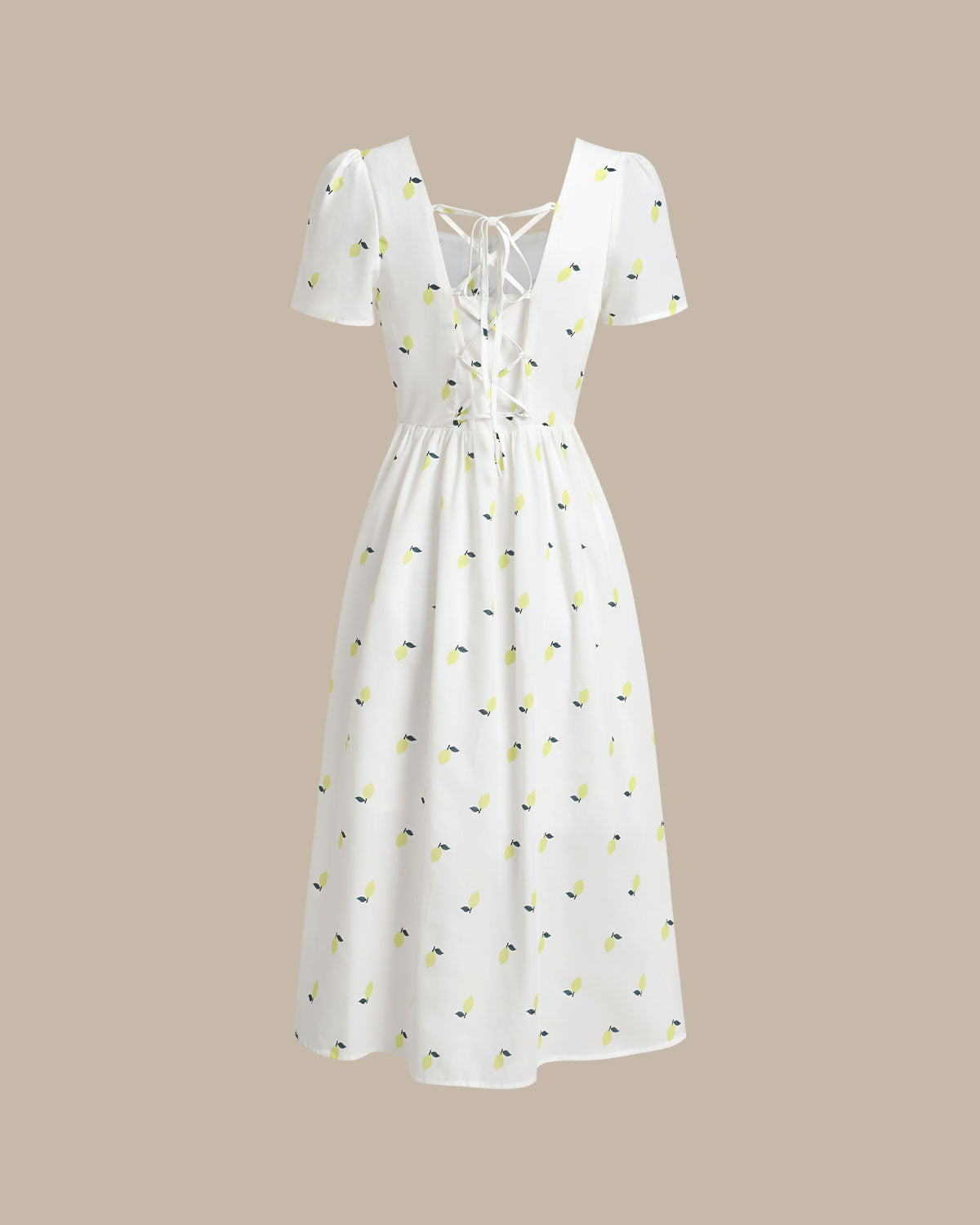 White Fruit Square Neck Midi Dress - Threadford
