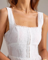 White Jacquard Shirred Slip Midi Dress - Threadford