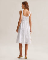 White Jacquard Shirred Slip Midi Dress - Threadford