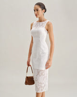 White Lace Boat Neck Midi Dress - Threadford