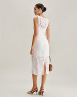 White Lace Boat Neck Midi Dress - Threadford