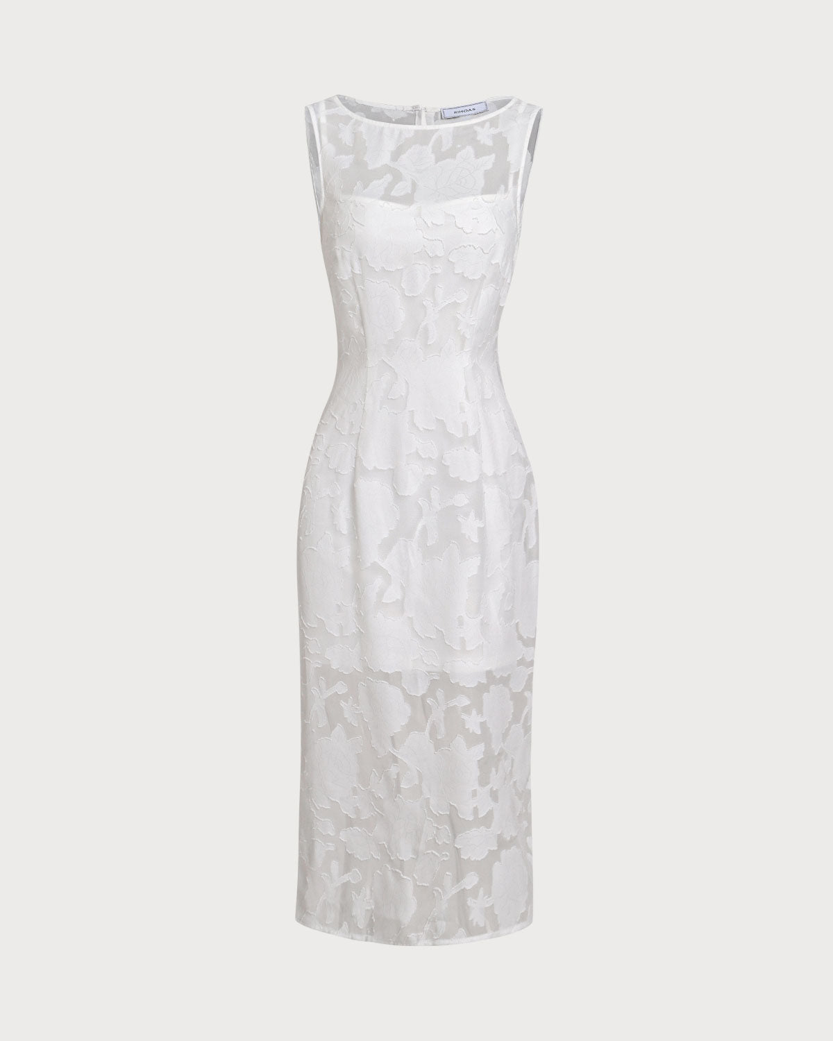 White Lace Boat Neck Midi Dress - Threadford
