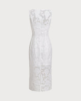 White Lace Boat Neck Midi Dress - Threadford