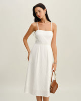 White Pocket A-Line Slip Midi Dress - Threadford