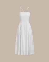 White Pocket A-Line Slip Midi Dress - Threadford