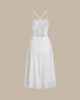 White Pocket A-Line Slip Midi Dress - Threadford