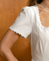 White Square Neck Button Midi Dress - Threadford