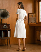 White Square Neck Button Midi Dress - Threadford