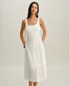 White Square Neck Button Slip Midi Dress - Threadford
