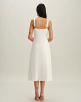 White Square Neck Button Slip Midi Dress - Threadford
