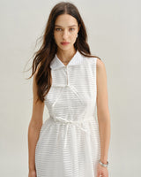 White Striped Sleeveless Midi Dress - Threadford
