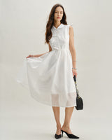 White Striped Sleeveless Midi Dress - Threadford