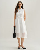 White Striped Sleeveless Midi Dress - Threadford