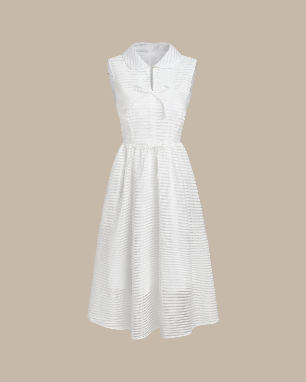 White Striped Sleeveless Midi Dress - Threadford