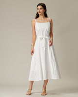White Textured Square Neck Slip Midi Dress - Threadford