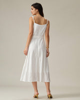 White Textured Square Neck Slip Midi Dress - Threadford