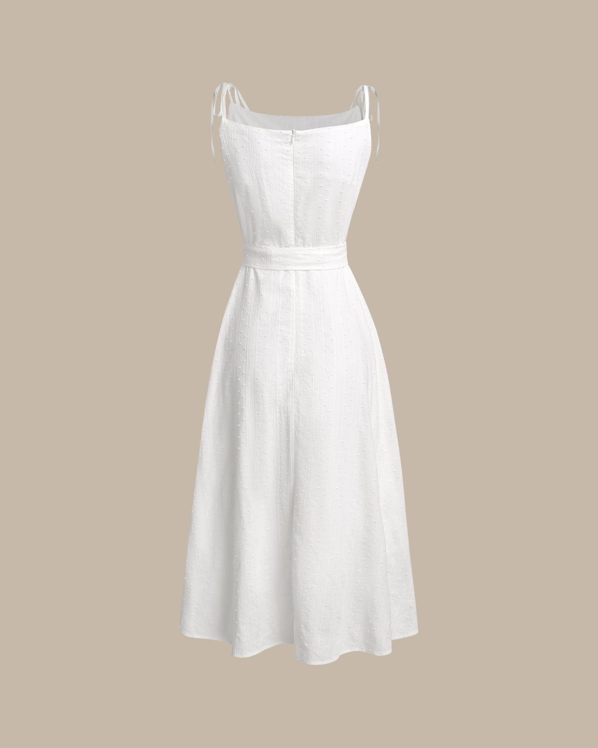 White Textured Square Neck Slip Midi Dress - Threadford