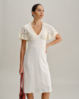 White Textured V-Neck Midi Dress - Threadford