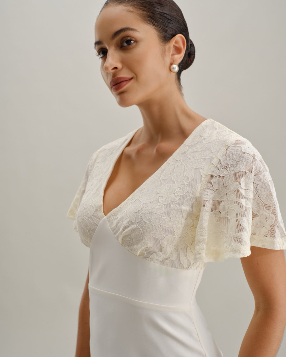 White Textured V-Neck Midi Dress - Threadford