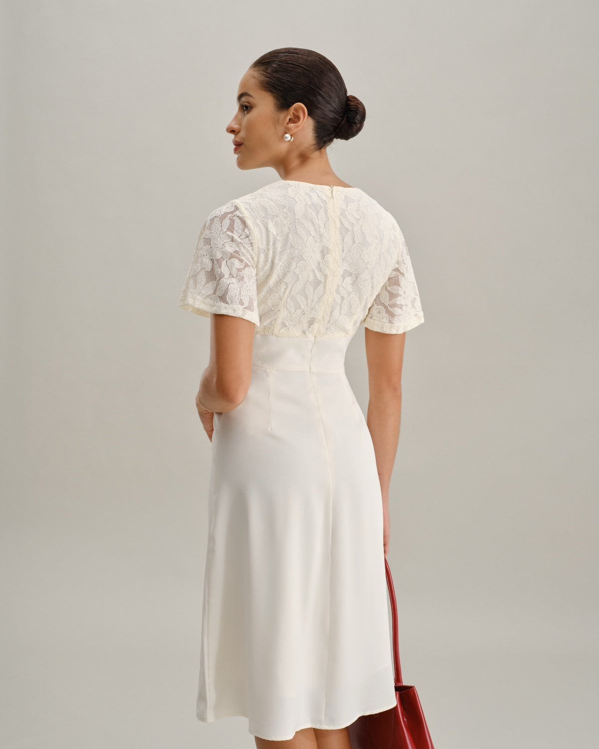 White Textured V-Neck Midi Dress - Threadford