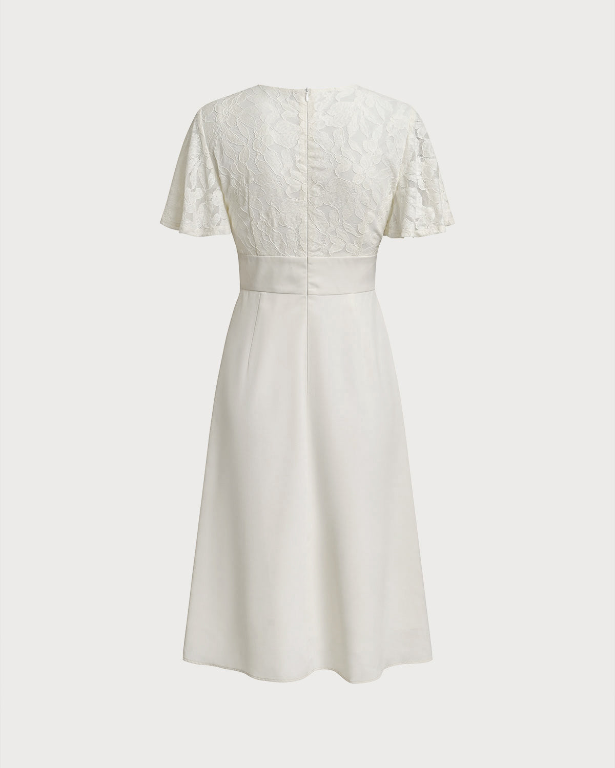 White Textured V-Neck Midi Dress - Threadford