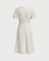 White Textured V-Neck Midi Dress - Threadford