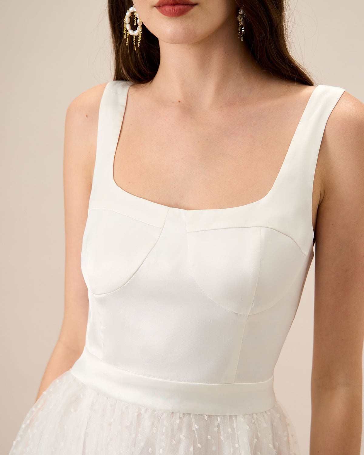 Women's White See-Through Splicing Midi Dress - Threadford