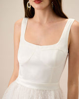 Women's White See-Through Splicing Midi Dress - Threadford