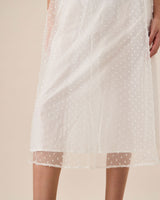 Women's White See-Through Splicing Midi Dress - Threadford