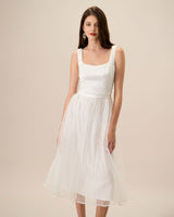 Women's White See-Through Splicing Midi Dress - Threadford