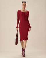Red Bodycon Bell Sleeve Sweater Dress - Threadford