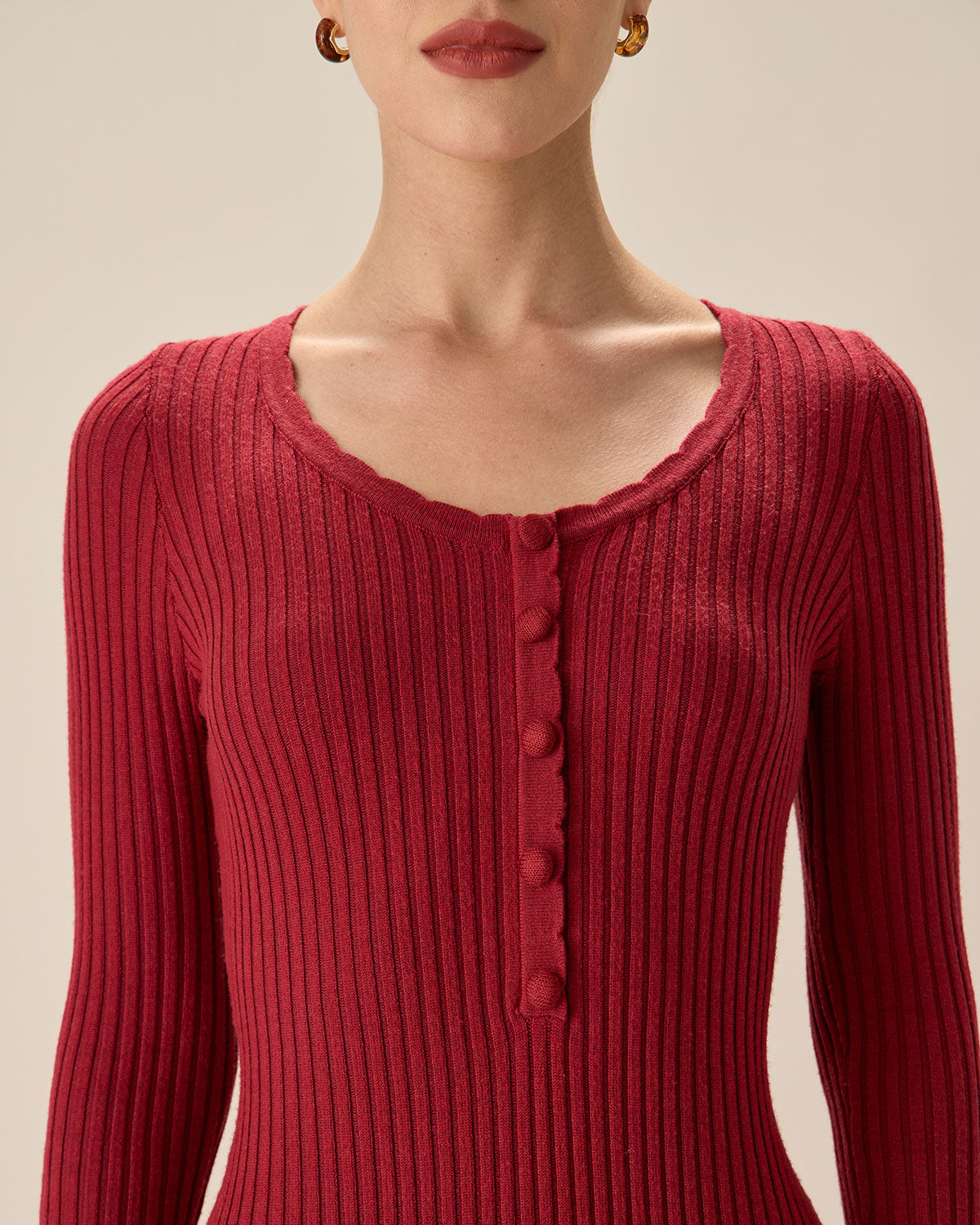 Red Bodycon Bell Sleeve Sweater Dress - Threadford